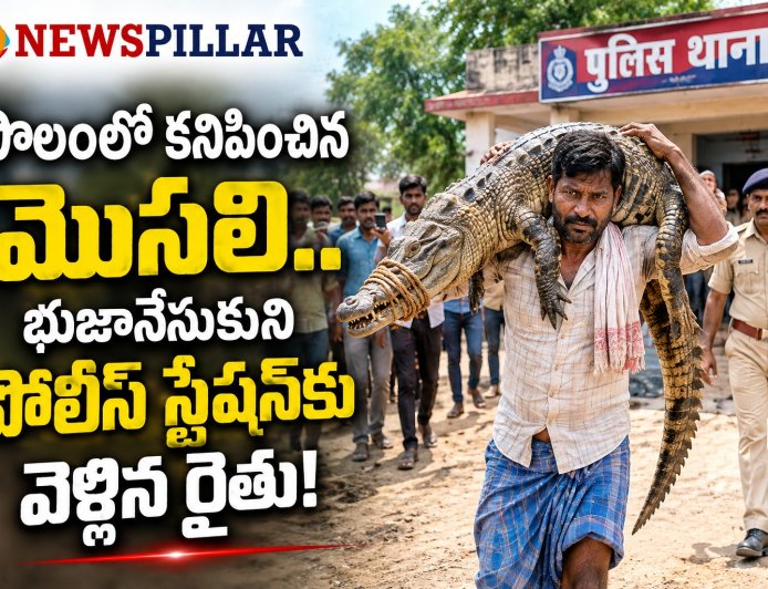 పొలంలో కనిపించిన మొసలి.. భుజానేసుకుని పోలీస్ స్టేషన్‌కు వెళ్లిన రైతు