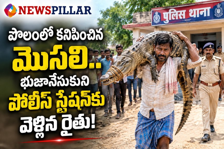 పొలంలో కనిపించిన మొసలి.. భుజానేసుకుని పోలీస్ స్టేషన్‌కు వెళ్లిన రైతు